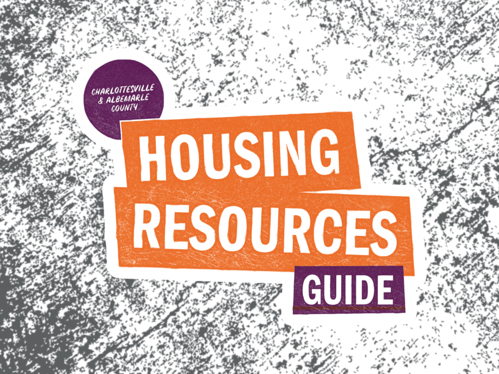 A purple and orange logo that reads "Charlottesville & Albemarle County Housing Resources Guide"